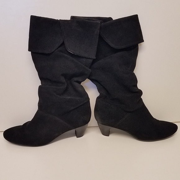 Women's Black Suede Knee Boots - Picture 3 of 12